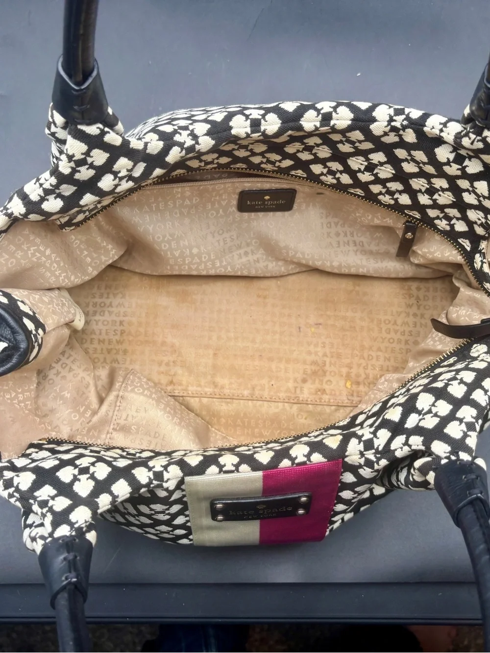 Kate Spade New York Stevie Shoulder Bag Black White Classic Spade Pink Stripe